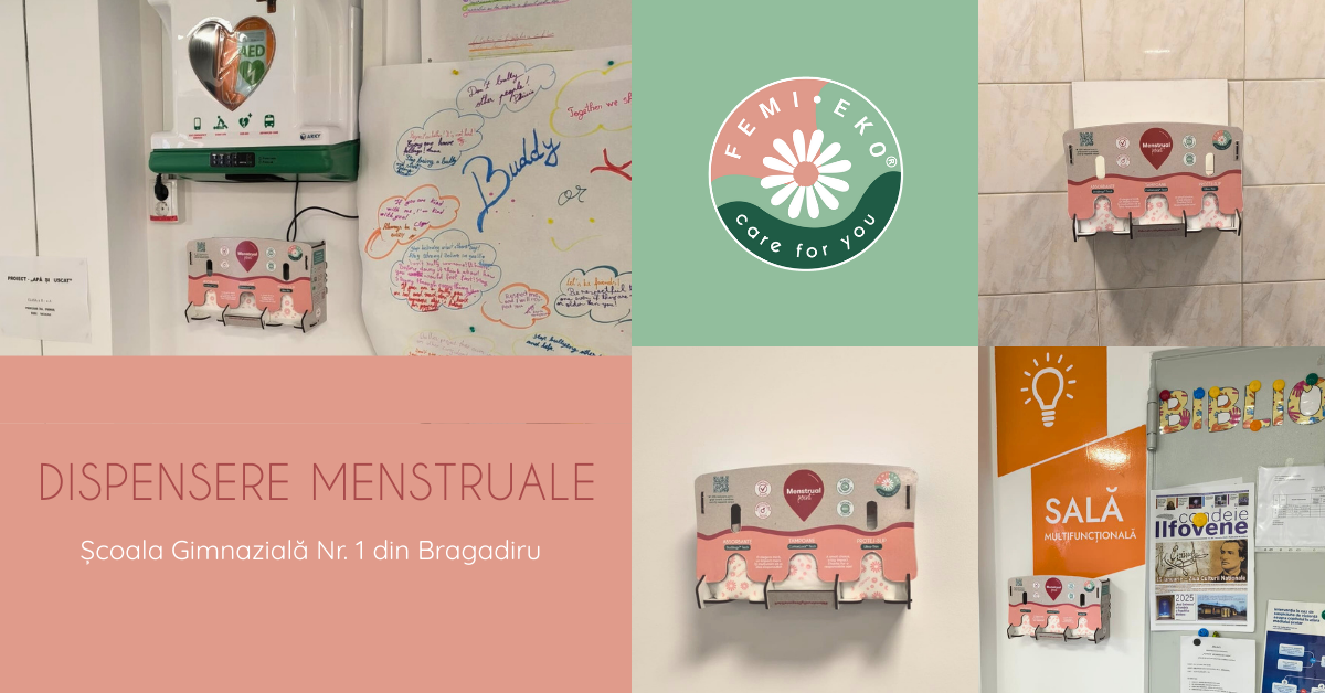Femi.Eko®, brand românesc dedicat produselor menstruale sustenabile, continuă să se implice activ în facilitarea accesului la produse de igienă menstruală prin instalarea de dispensere în școli.