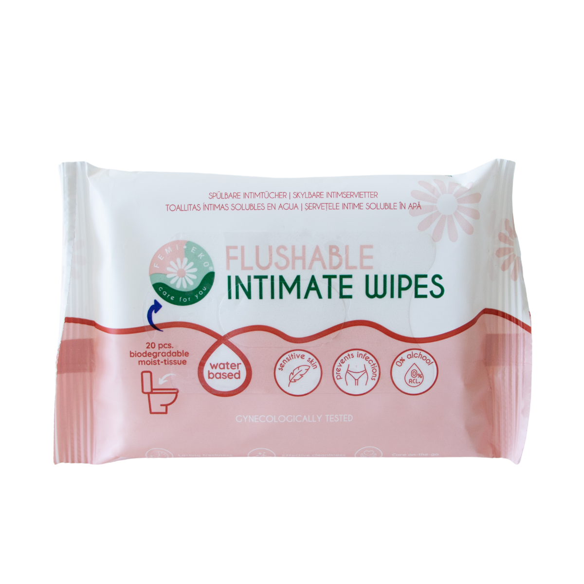 Pachet Femi.Eko® cu 20 de șervețele intime biodegradabile, solubile în apă

