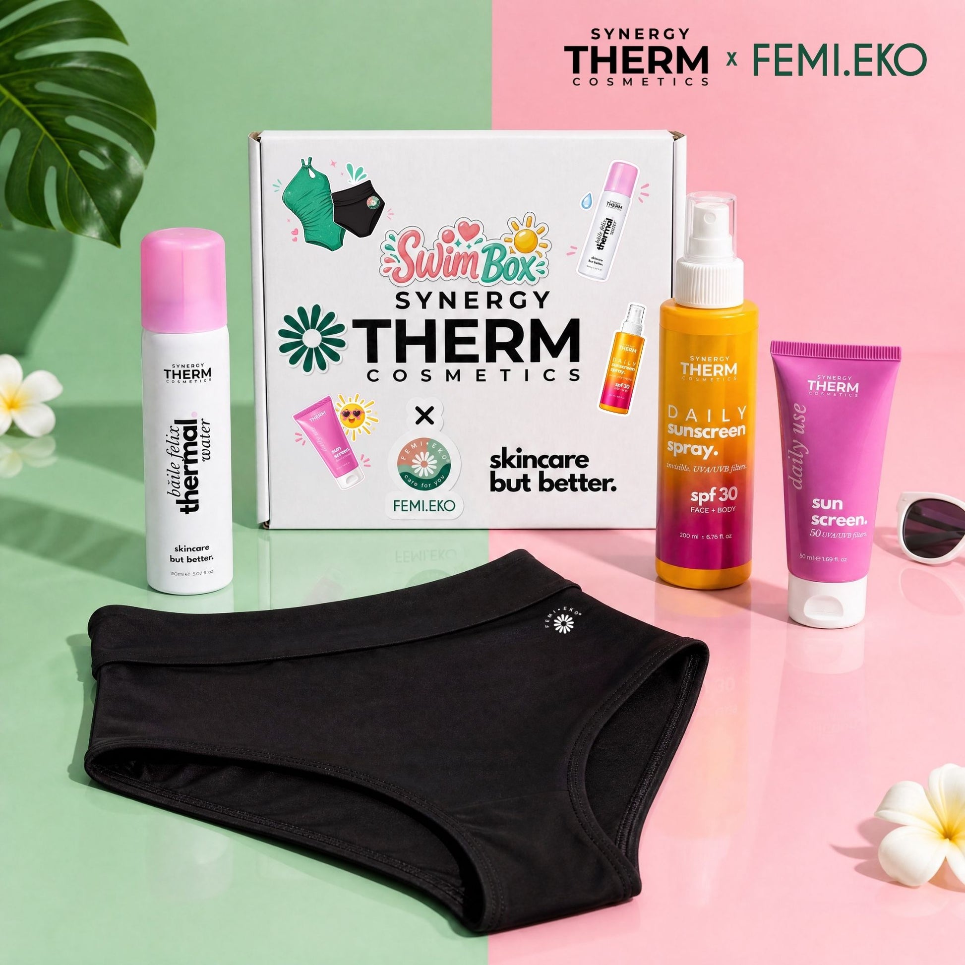 Synergy Therm × Femi.Eko Swim Box Kaia | Slip menstrual de înot + Protecție solară femieko.ro
