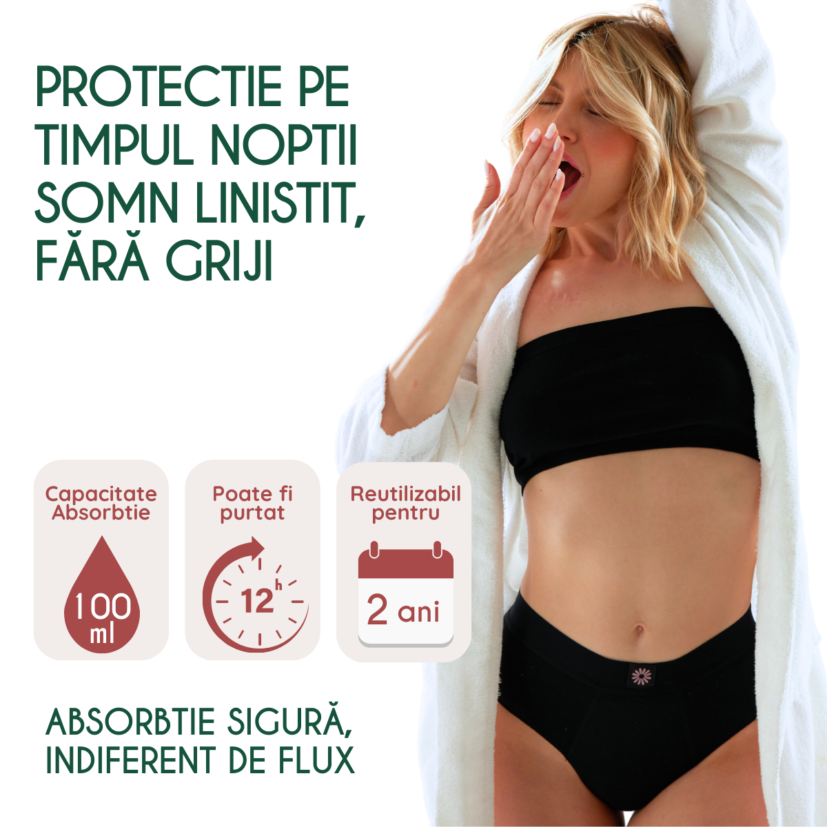 Margaret | Chiloți menstruali | Talie înaltă | Negru