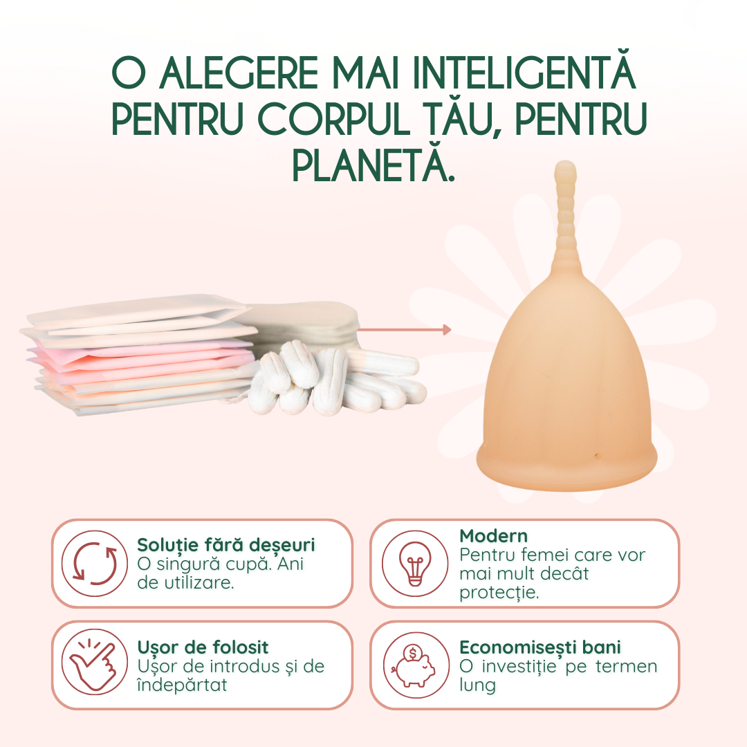 cupa menstruala femieko powder marimea s, reutilizabila si prietenoasa cu mediul , silicon medical sigur pentru igiena intima