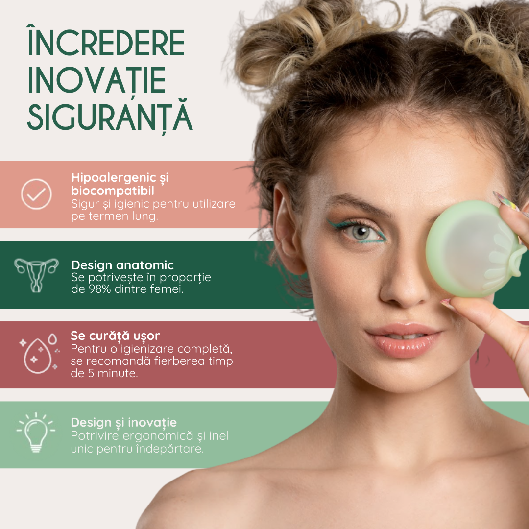 Disc menstrual reutilizabil Femieko cu inel de extractie, usor de folosit.