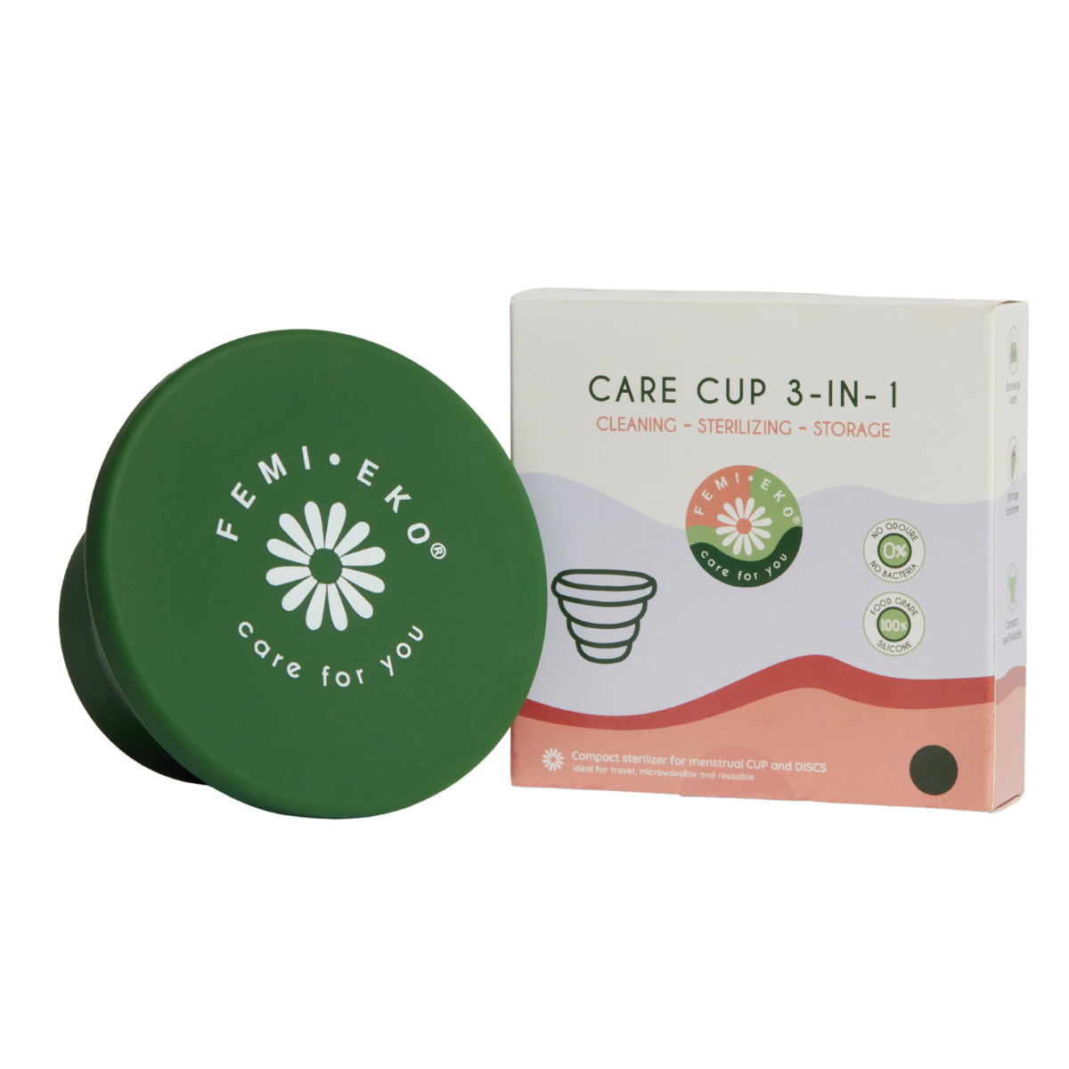 Recipient pentru sterilizare Femi.Eko®, compatibil cu cupe și discuri menstruale , compact perfect pentru calatorii.