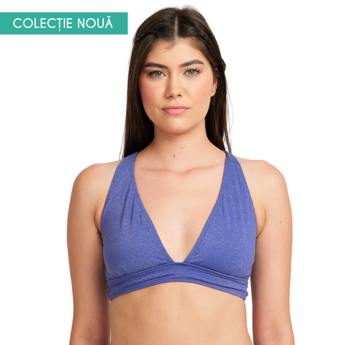 Sutien de baie Galaxy Femi.Eko®, mov metalizat, cu decolteu adânc și susținere confortabilă