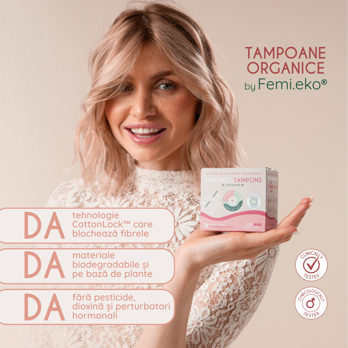 Tampoane din bumbac organic | Super | 16 buc