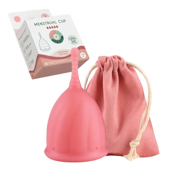 Cupă menstruală FemiEko roz, cu săculeț și cutie